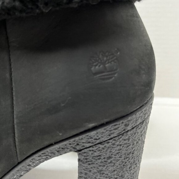Timberland Atlantic Heights Fur Collar Black Block Heel Boot‎ Size 8.5 - Picture 2 of 11